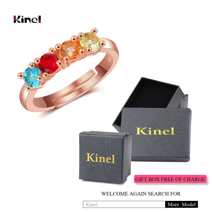 Kinel Luxury Wedding Engagement Rings For Women Colorful Pink Rose Gold Color 4 Round Cubic Zirconia Stones Fashion Jewelry | Украшения и