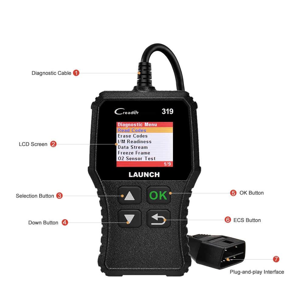 Launch Creader 319 CR319 OBD2 OBDII считыватель кодов неисправности двигателя автомобиля MIL
