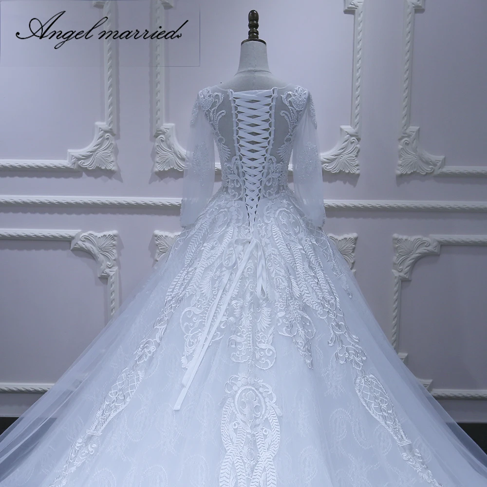 Angel married long sleeve wedding dresses beads Bridal dres lace Custom Made white ball gown tulle vestido de noiva | Свадьбы и