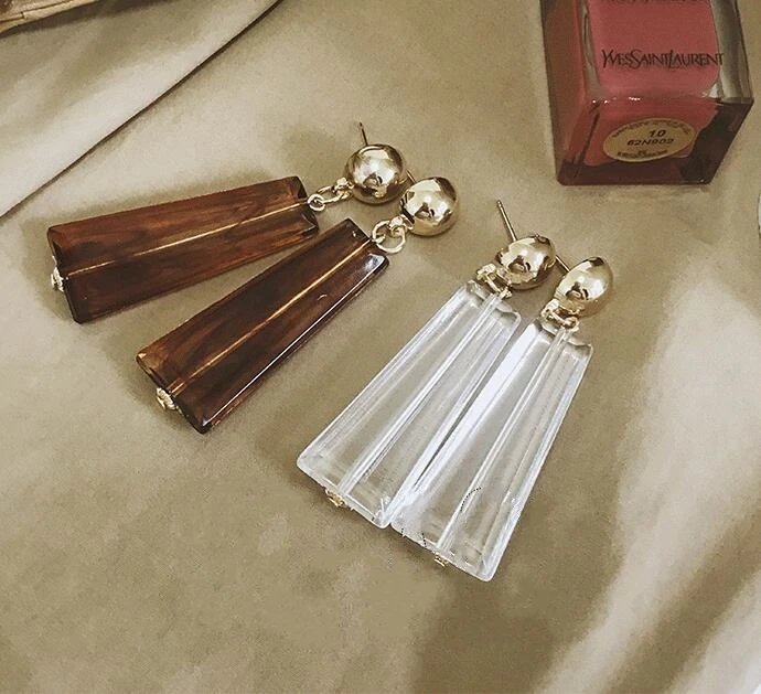 Прозрачный акриловый кисточкой длинные висячие серьги коричневые прозрачные