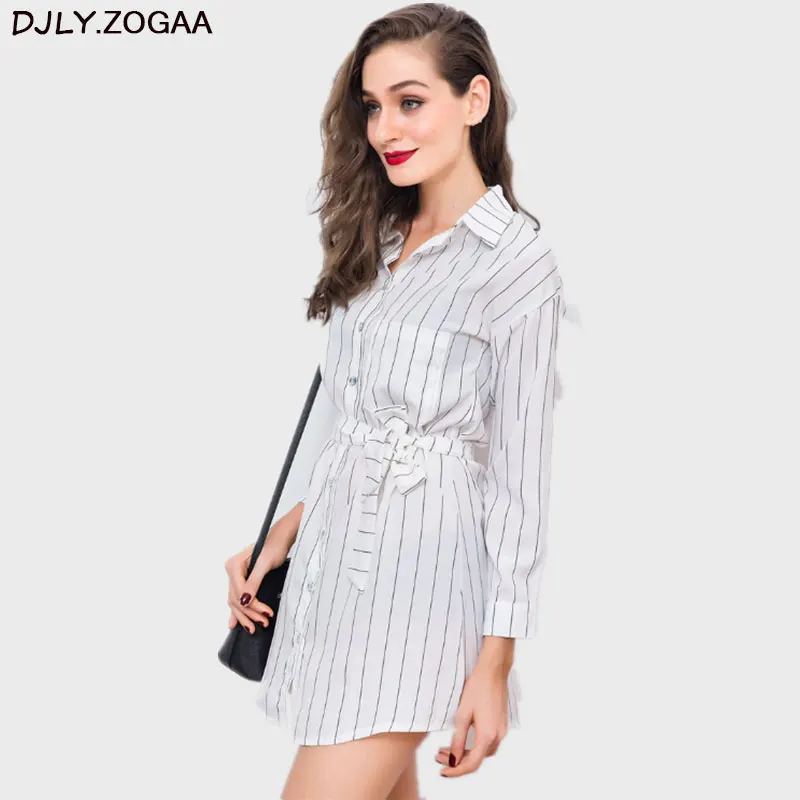 Рубашка в Вертикальную Полоску с отворотом и пуговицами платье-рубашка длинными