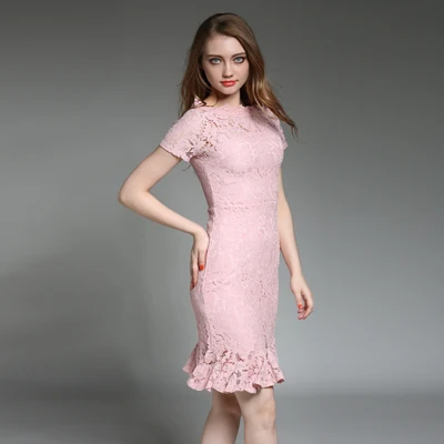 pink short sleeve Queechalle, красное, черное элегантное кружевное платье, летнее, женское, короткий рукав, облегающее, Русалка, платье, облегающее, вечерние, vestidos - Цвет: pink short sleeve