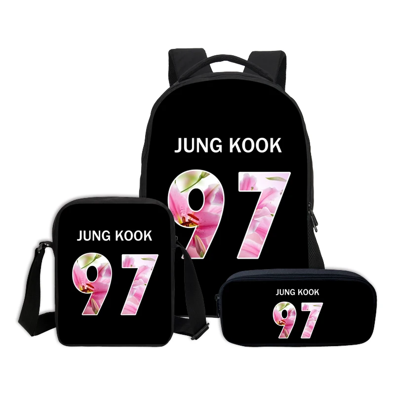 

2020 3 pcs set JUNG KOOK Print School Backpacks Children Bookbag Girls School Bag Fashion Mochila Boys Casual Daily Shoulder Bag