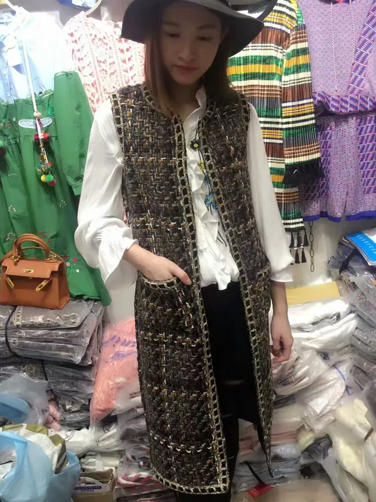 Высокое качество женский жилет Модный veste femme, элегантная твидовая куртка женская зимняя colete, женская зимняя халекос mujer без рукавов