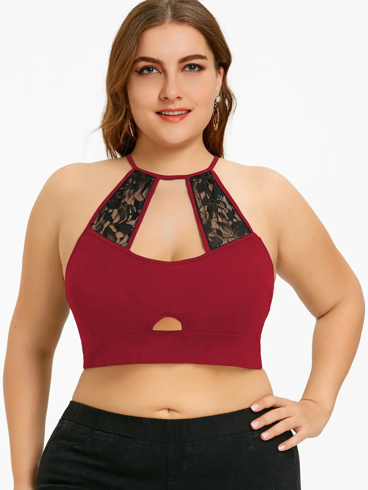 Wipalo, Женская майка размера плюс 5XL, сексуальная, кружевная, кроше, отделка, вырез, камзол, черный, короткий топ с бретельками, без косточек, летние топы