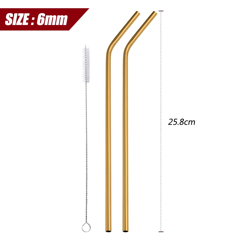Gold-BT-2pcs 2 предмета длинные Нержавеющая сталь соломинки с щеточка для очистки, многоразовая металлические соломинки 26,7 см Длина Экологичные прибор для домашнего бара - Цвет: Gold-BT-2pcs