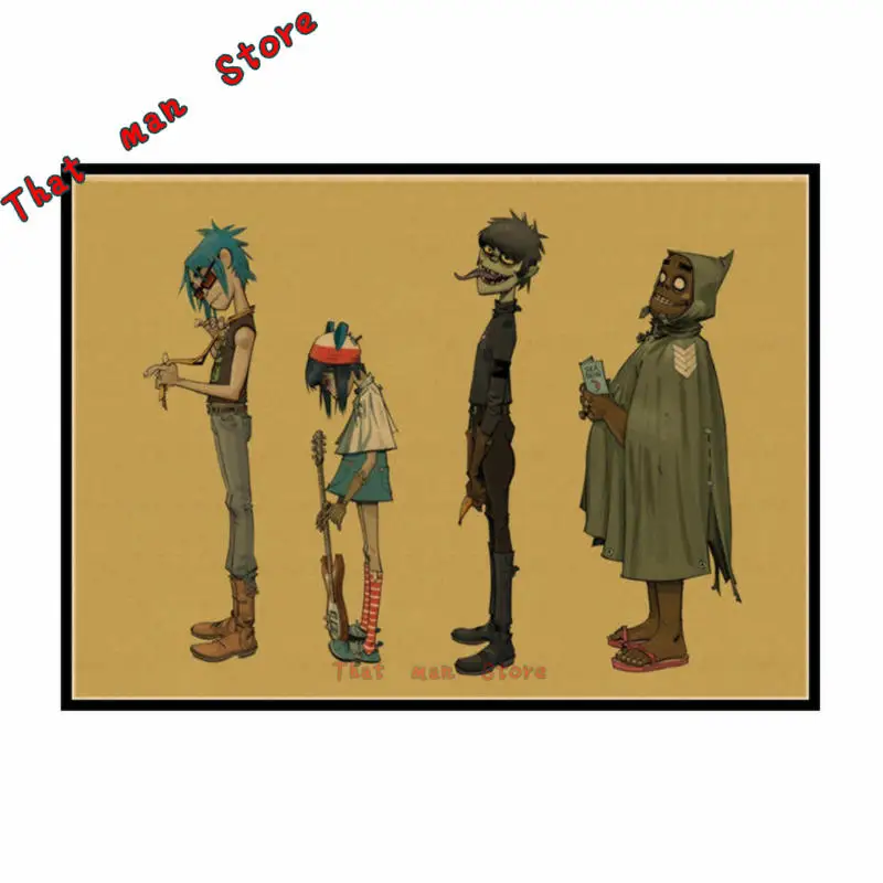 

Gorillaz Music Rock Vintage Kraft Poster DIY Wall Sticker Delicate Home Bar Decor Gift