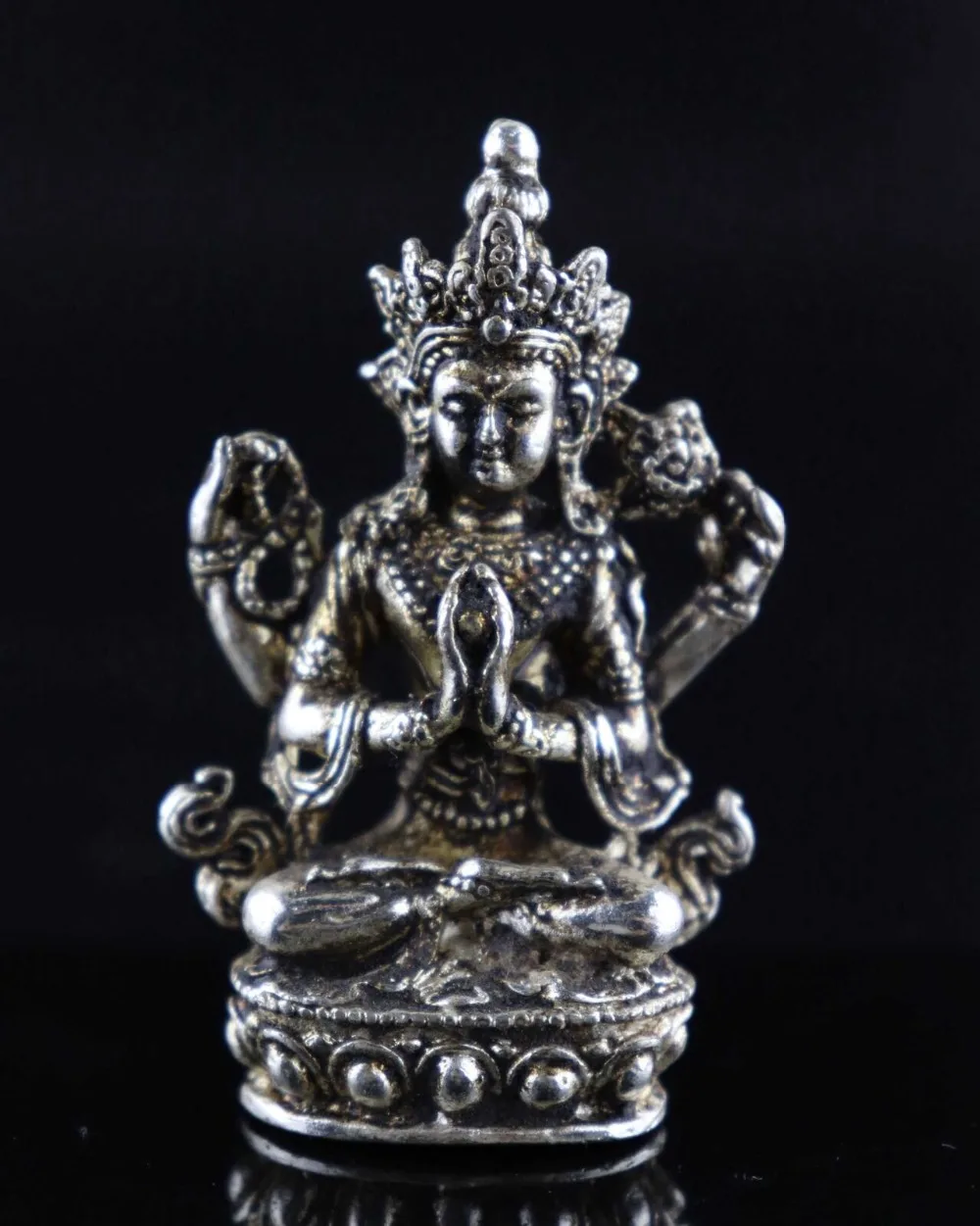 Старая тибетская Серебряная медная резная статуя бодхисаттвы приносит