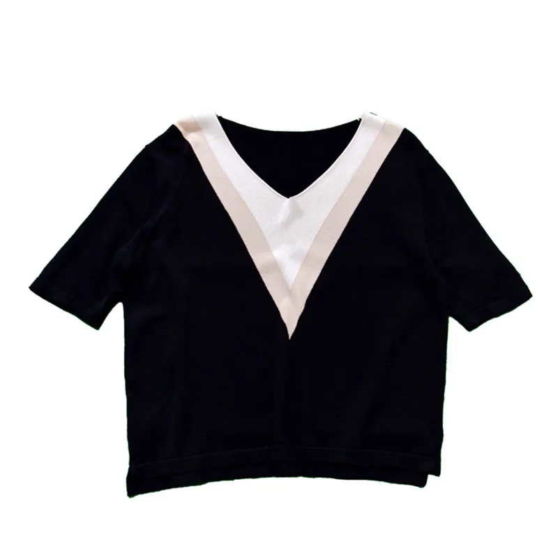 

Knitted Women's Sweater Pullover Spring Summer V-Neck Short Section Ice Silk Loose White Ladies Sweater Sun Protection Clothing