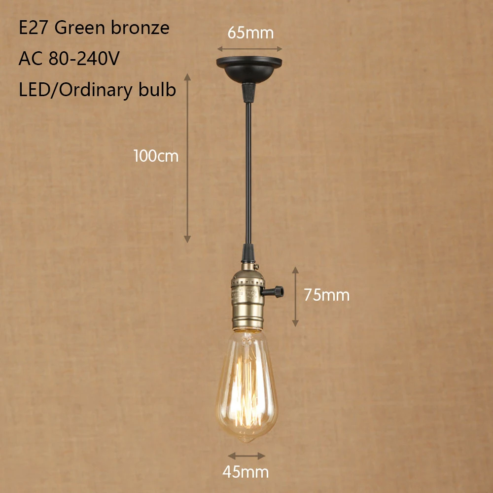Винтажная железная окрашенная зеленая бронзовая Подвесная лампа E27 220V LED 3 стиля