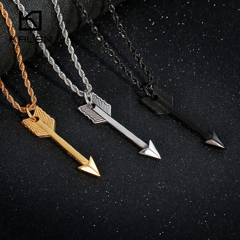 KALEN Rock Arrow кулон ожерелье для мужчин из нержавеющей стали золото/черная длинная