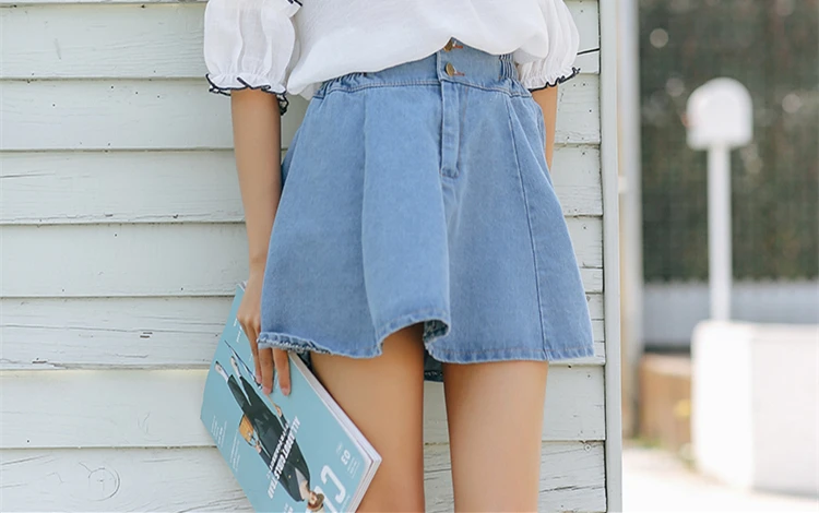 New 2018 Spring Summer Women Bottom Casual Fashion Denim Skirt A-Line Buttons Girls Skater SkirtHigh Waist Midi SK1882 | Женская одежда