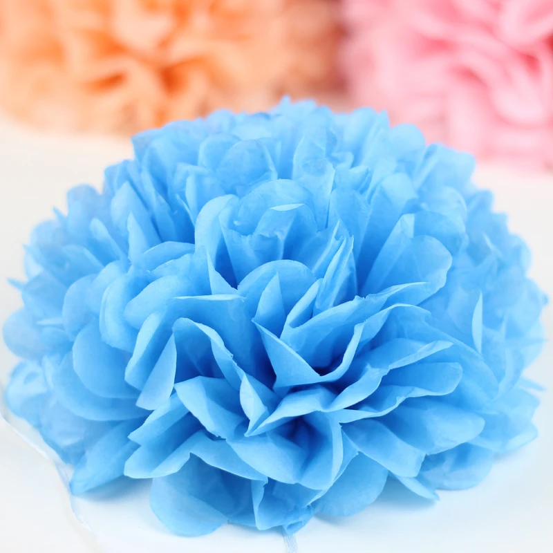 Sky Blue Flower 4-6-8-10-12-14-16 дюймов папиросная бумага Pom Poms Висячие цветочные шары Свадьба День рождения Декоративный Круглый Китайский бумажный фонарь Lampion - Цвет: Sky Blue Flower