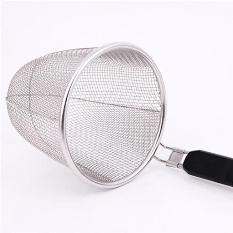 Stainless Steel Strainer Basket Wire Mesh Food Skimmer Kitchen Sieve for Pasta Dumpling Noodle(Black Handle