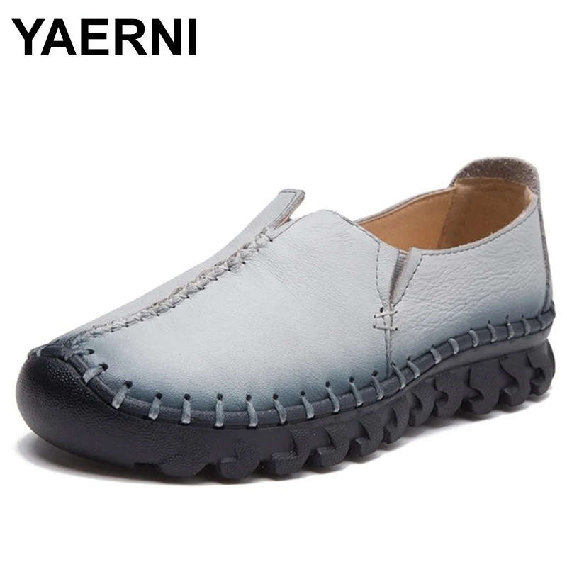 YAERNI/Женская обувь из натуральной кожи Весенние Твердые плоские туфли Модные
