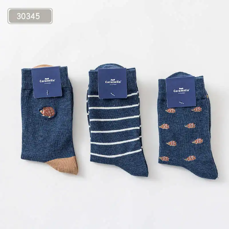 3034511001 3 Pairs/Lot Caramella Men's Socks Cotton Crew Socks Mid-Calf Length Jacquard Embroidery Animal Pattern - Цвет: 3034511001