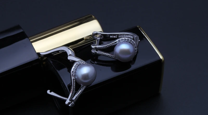 gray pearl earring Новые трендовые серьги-клипсы, серьги с натуральным жемчугом 5 цветов, серьги с черным пресноводным жемчугом, серебро 925 пробы для женщин - Цвет камня: gray pearl earring