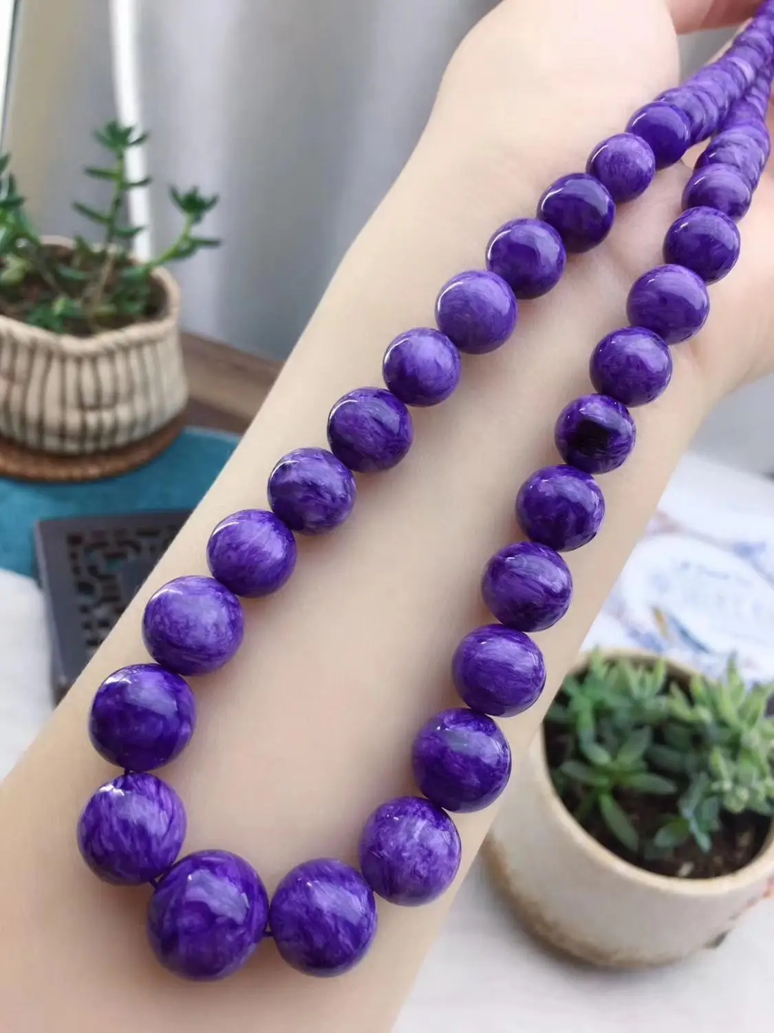 

Certificate Natural Purple Charoite Round Beads Pendant Necklace Love Gemstone Necklace Woman 6-13mm Charoite Stone AAAAAA