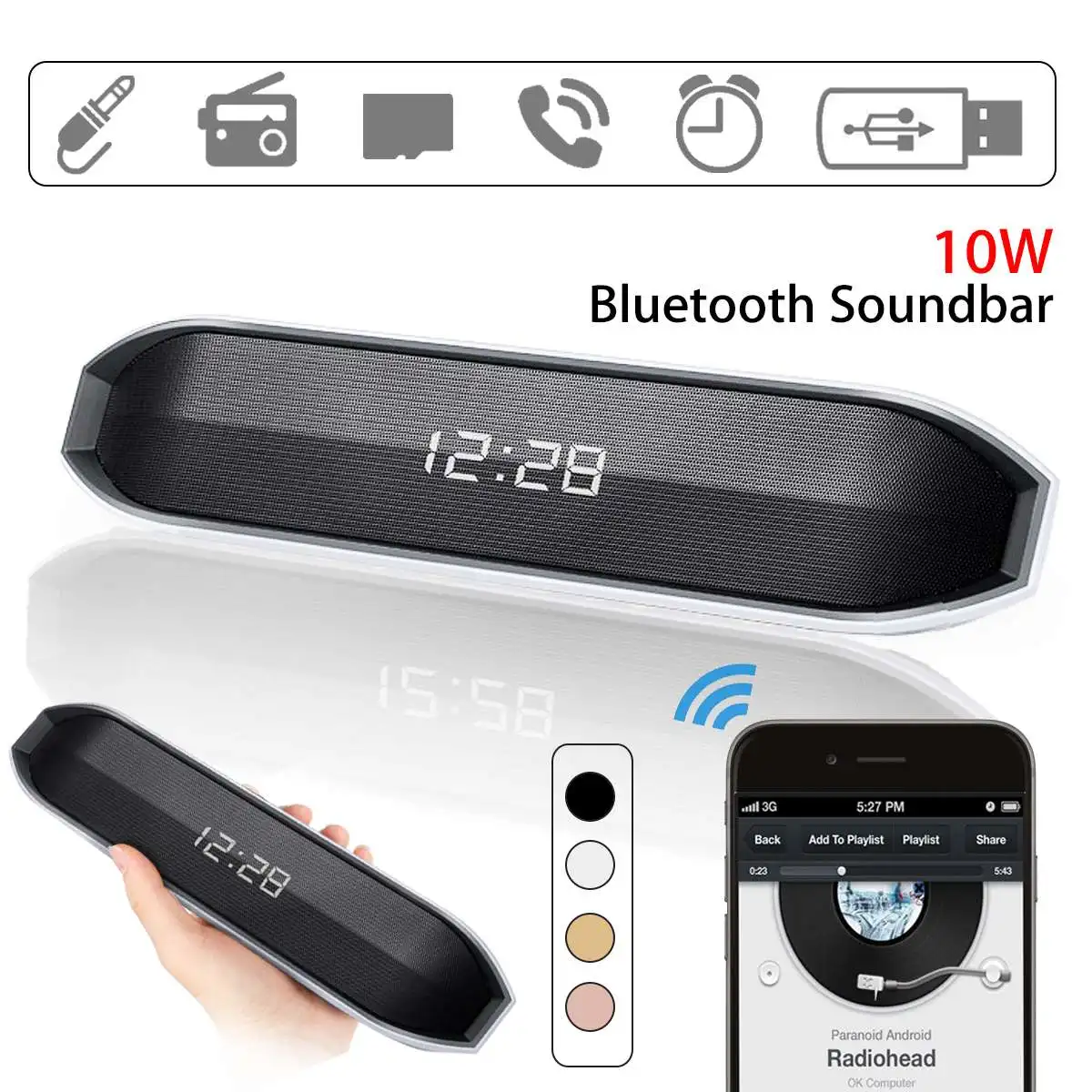 Беспроводной bluetooth динамик Саундбар 10 Вт портативный 3D стерео FM радио TF карта ЖК-будильник громкий динамик сабвуфер для телефона ПК
