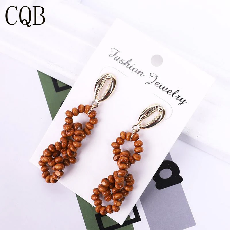 Серьги для женщин 2019 корейская деревянная люстра ручной работы геометрические