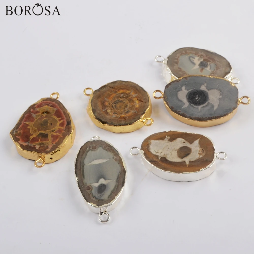 BOROSA 5 шт. Позолоченные натуральные окаменелости соединители драгоценных камней