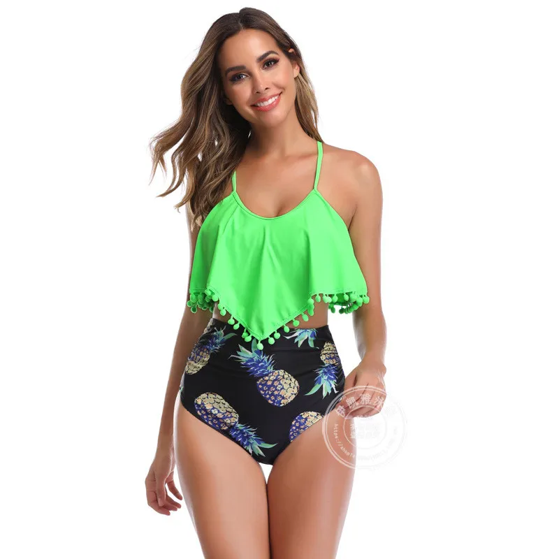 Женский купальник бикини с высокой талией размера плюс желтый Танкини