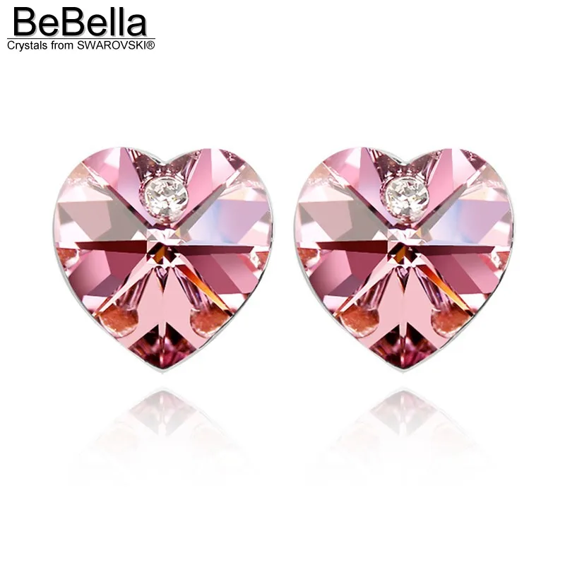 Light Rose BeBella, 15 цветов, серьги-гвоздики с кристаллами в форме сердца, с элементами Swarovski для женщин, модные ювелирные изделия для девочек, подарок - Окраска металла: Light Rose