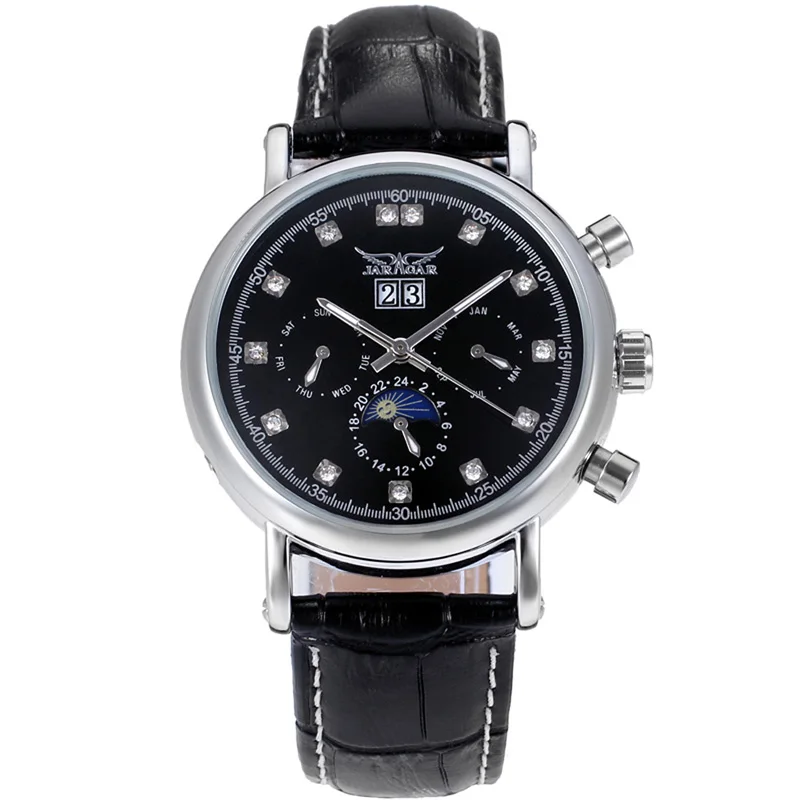model 1 black JARAGAR Moon Phase Топ бренд для мужчин s механические часы автоматический Турбийон Скелет часы для мужчин календарь Relogio Masculino Прямая поставка - Цвет: model 1 black