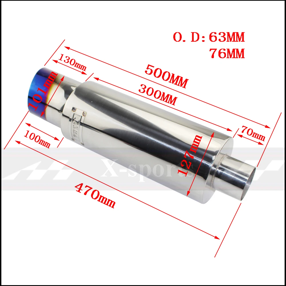 Car Styling Exhaust System Pipe Tail Universal Racing Muffler High Quality Stainless Steel 2.5"3"To 4" Mufflers oblique