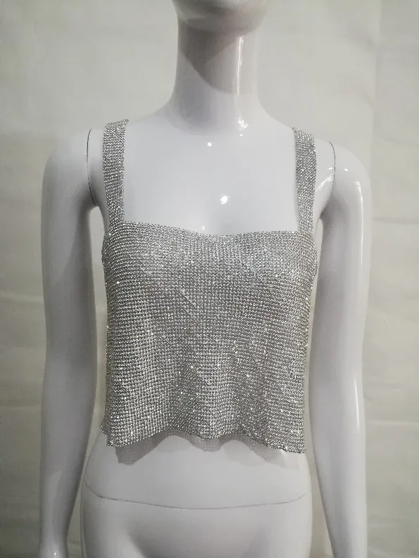 Серый Bling Crop Tops Sexy Women Summer Crop Tops Sequin Female Bar Clubwear Gold/silver crystals Tops Special Designer LT067S40 - Цвет: Серый