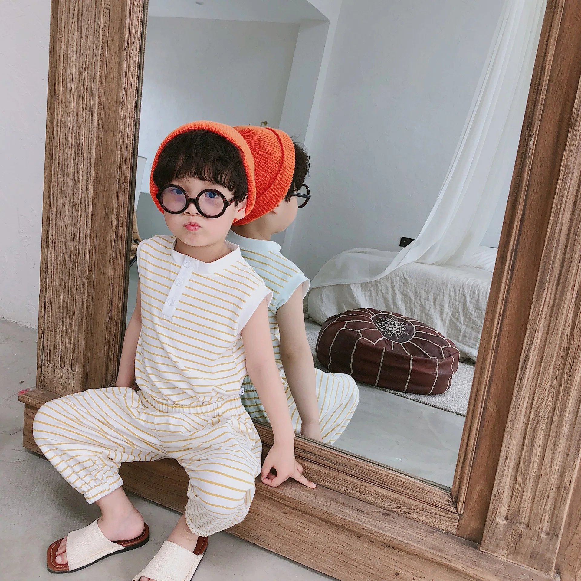 Летние Хлопковые вязаные повседневные комплекты одежды для маленьких мальчиков