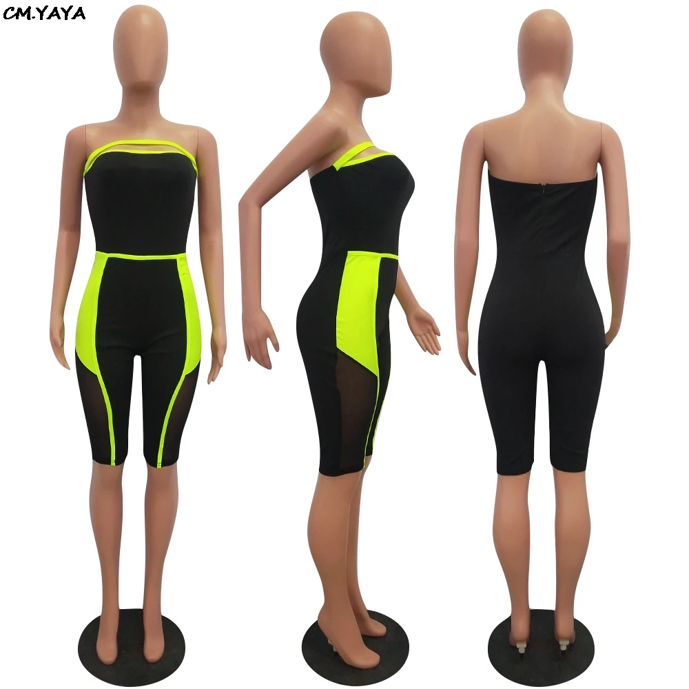 Новинка 2019 женский летний сексуальный комбинезон без бретелек с сеткой Женский