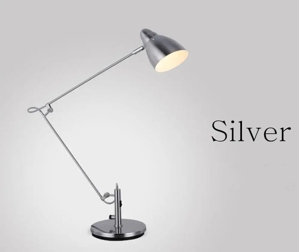 Base type silver Marmenkina, Современная Высококачественная Настольная лампа с зажимом, Офисная Светодиодная настольная лампа, Гибкая настольная лампа, лампа для чтения, AC110V 220V 230V 240V - Цвет корпуса: Base type silver