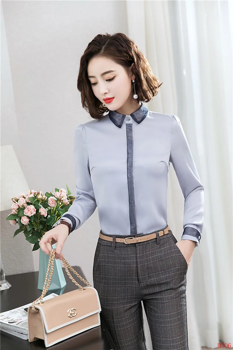 Fashion Ladies Work Blouses Women Business Suits 2 Piece Pant and Tops Sets OL Shirts Long Sleeve | Женская одежда