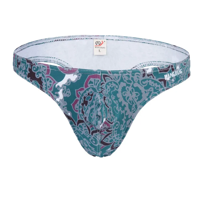1PCS WJ Brand Cotton Thong Men Sexy Underwear Personalized Printed Penis Pouch G-string Plus Size S/M/L/XL |