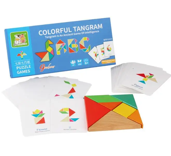 Tangram 2 Gift Box Классическая деревянная головоломка-головоломка Tangram, Детская креативная логическая обучающая Развивающая игра, игрушки, Подарочная коробка для детей - Цвет: Tangram 2 Gift Box