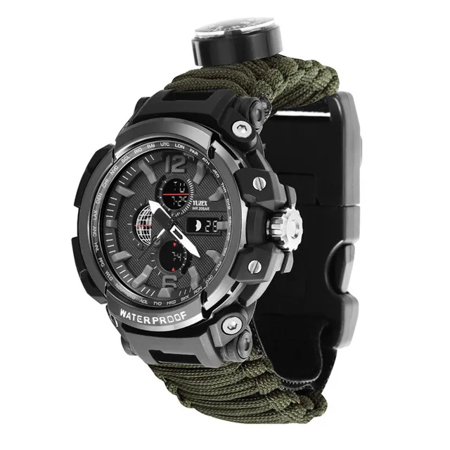 Army Green Watch Открытый Кемпинг выживания часы многофункциональные часы с Паракордом с компасом свисток термометр спасательный канат выживания набор инструментов - Цвет: Army Green Watch