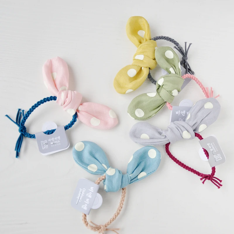 

Women Girls Cute Printing Point Rabbit Ears Elastic Hair Bands Fabric Ponytail Holder Hair Ropes Rubber Bands Hair Accessories