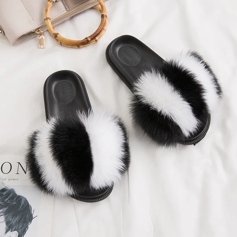 Yalnn/женские тапочки с лисьим мехом Zapatos De Mujer меховые шлепанцы женская обувь