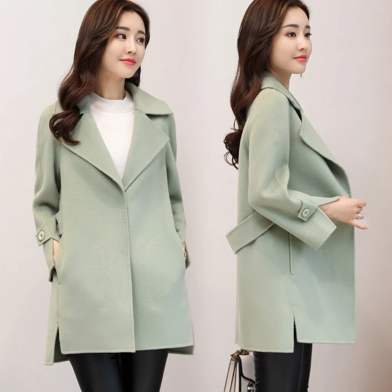 Мода 2020 шерстяное пальто Женская осенне зимняя куртка однотонный свободный