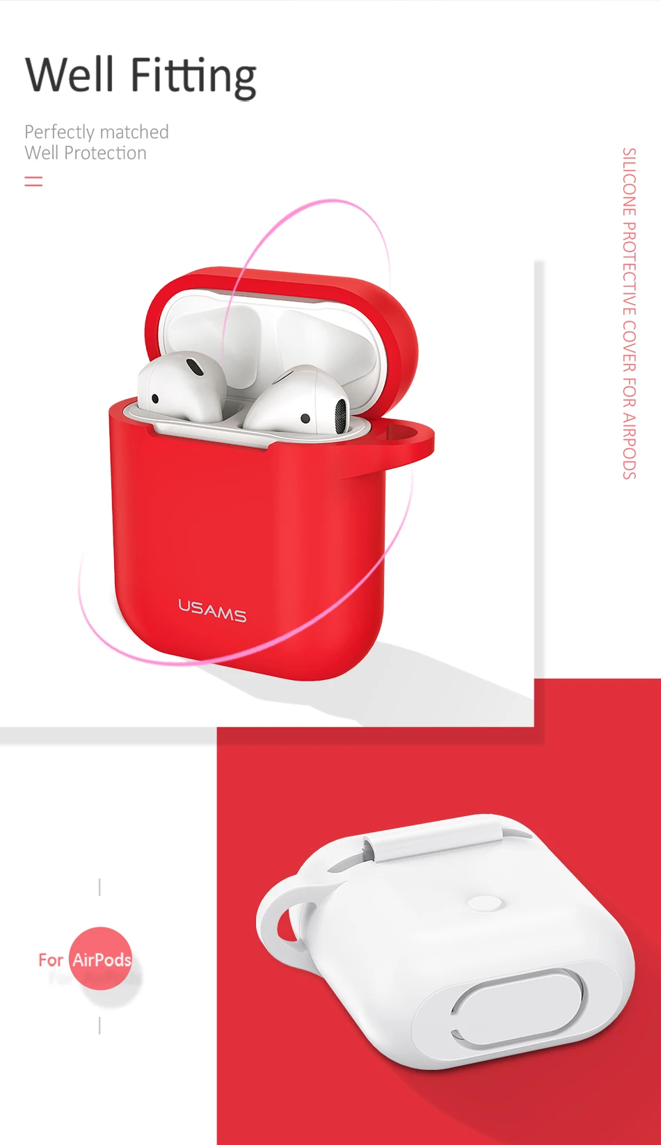 USAMS чехол для наушников для AirPods силиконовый защитный чехол для наушников светящийся Apple беспроводной bluetooth чехол для наушников