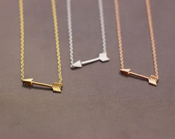 Female Small Horizontal Arrow Necklace Pendant Man Simple Sideways Green Bow Cupid Arms Jewelry | Украшения и аксессуары