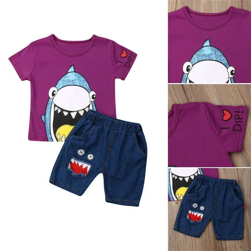 От 1 до 5 лет для малышей маленьких мальчиков Летние повседневные акула футболка с