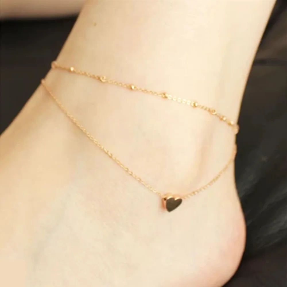 Розовое золото Цвет кулон сердце Летний Стиль ботильоны с цепочкой ножной
