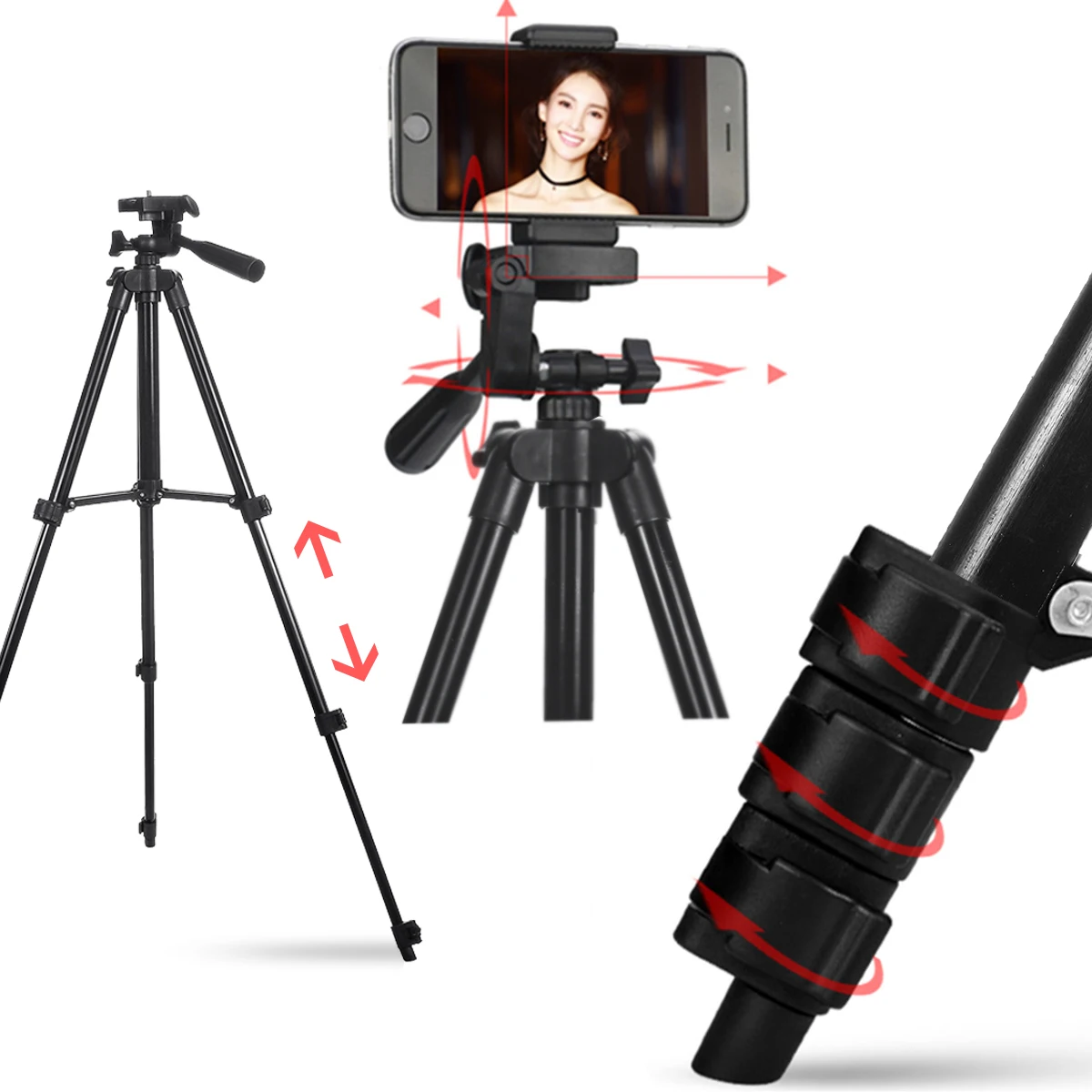 Длинный штатив 4 секции телефон штатив Стенд DSLR камера стенд держатель+ телефон клип вращение на 360 градусов для цифровой камеры видеокамеры