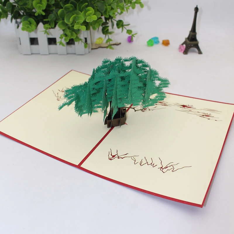 3D Ручная работа в китайском стиле Зеленая сосна и кипарисовая бумага приглашение