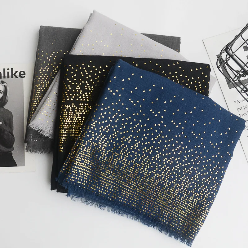 Женские Геометрические шарфы с тройником гладкий Золотой блестящий шарф простой