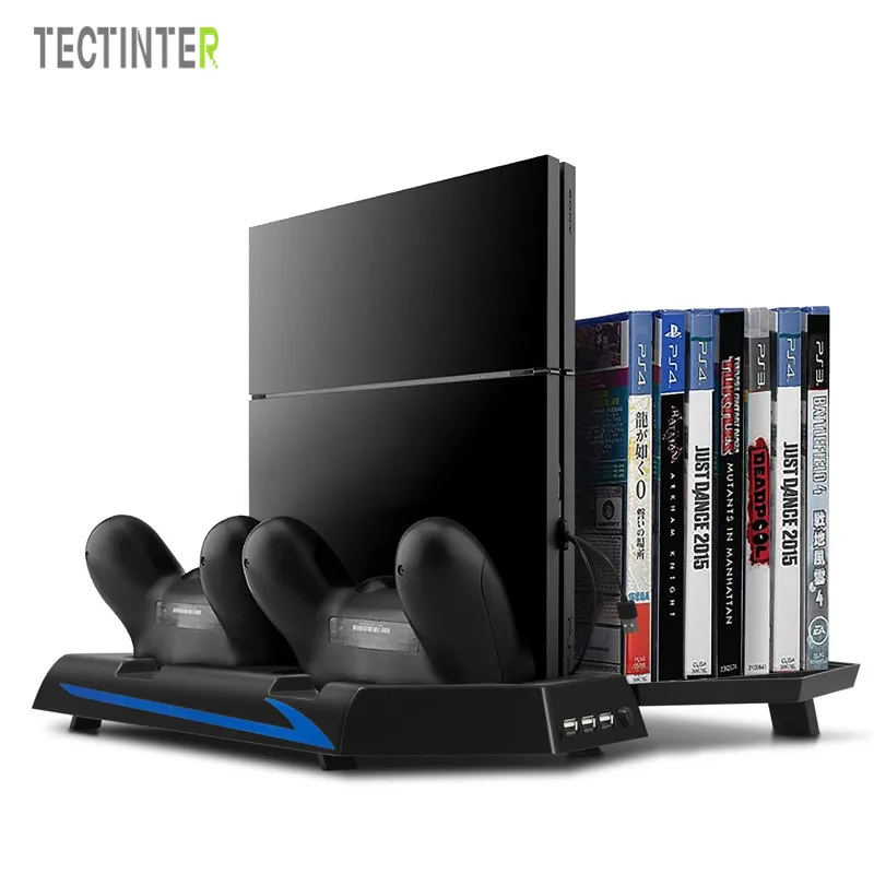 Вертикальный стоячий вентилятор охлаждения для Sony PS4 консоль USB двойная зарядная