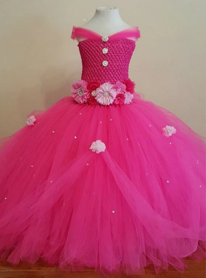 POSH DREAM Beautiful Hot Pink Princess Tutu Dress Kids Girls Ball Gown with Rhinestone Perfect for Weddings Flower Girl Dresses | Детская