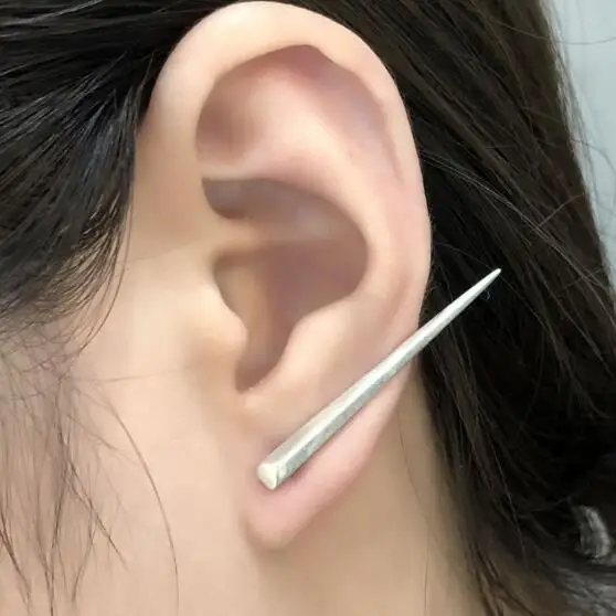 Простой Длинный треугольник 100% натуральная Серебряная Ушная манжета 925 пробы